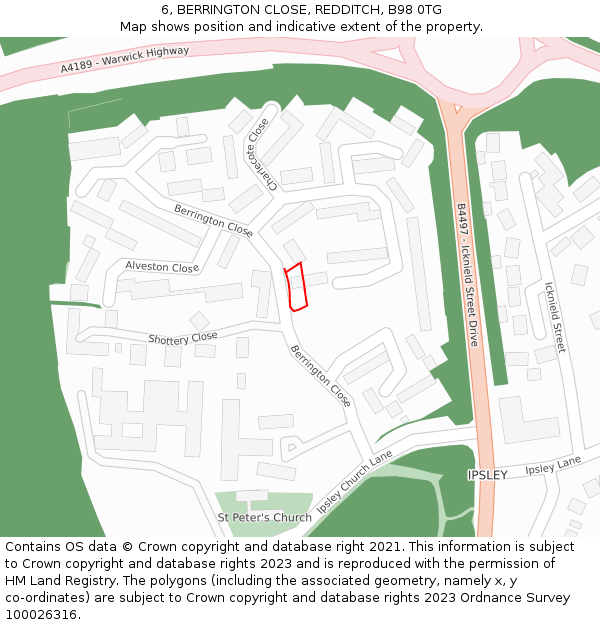 6, BERRINGTON CLOSE, REDDITCH, B98 0TG: Location map and indicative extent of plot