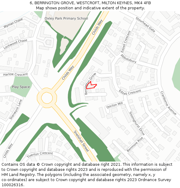 6, BERRINGTON GROVE, WESTCROFT, MILTON KEYNES, MK4 4FB: Location map and indicative extent of plot