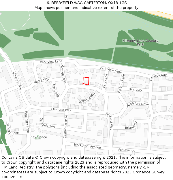 6, BERRYFIELD WAY, CARTERTON, OX18 1GS: Location map and indicative extent of plot