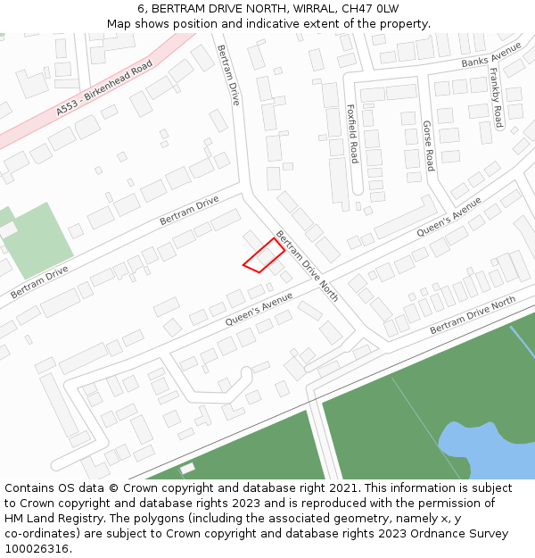 6, BERTRAM DRIVE NORTH, WIRRAL, CH47 0LW: Location map and indicative extent of plot