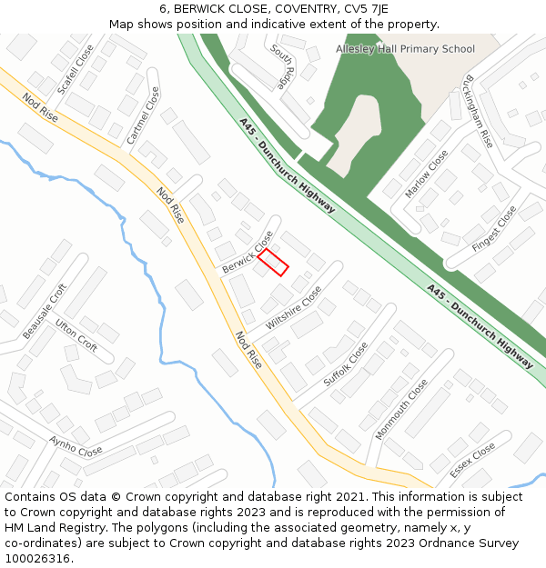 6, BERWICK CLOSE, COVENTRY, CV5 7JE: Location map and indicative extent of plot