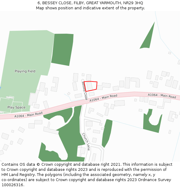 6, BESSEY CLOSE, FILBY, GREAT YARMOUTH, NR29 3HQ: Location map and indicative extent of plot
