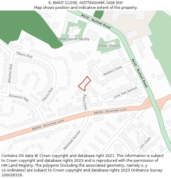 6, BIANT CLOSE, NOTTINGHAM, NG8 5NY: Location map and indicative extent of plot