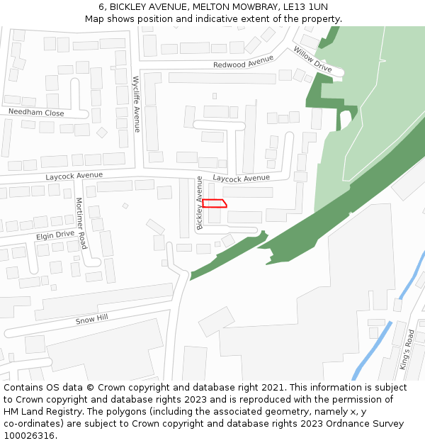 6, BICKLEY AVENUE, MELTON MOWBRAY, LE13 1UN: Location map and indicative extent of plot