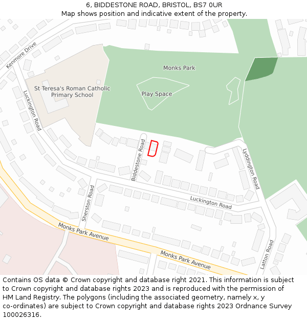 6, BIDDESTONE ROAD, BRISTOL, BS7 0UR: Location map and indicative extent of plot