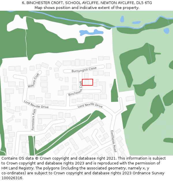 6, BINCHESTER CROFT, SCHOOL AYCLIFFE, NEWTON AYCLIFFE, DL5 6TG: Location map and indicative extent of plot