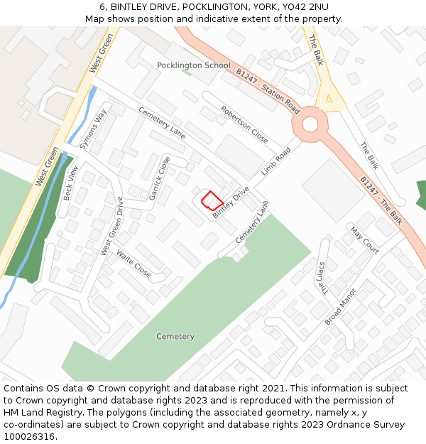 6, BINTLEY DRIVE, POCKLINGTON, YORK, YO42 2NU: Location map and indicative extent of plot