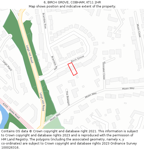 6, BIRCH GROVE, COBHAM, KT11 2HR: Location map and indicative extent of plot