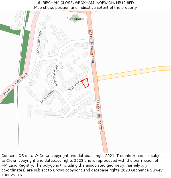 6, BIRCHAM CLOSE, WROXHAM, NORWICH, NR12 8FD: Location map and indicative extent of plot