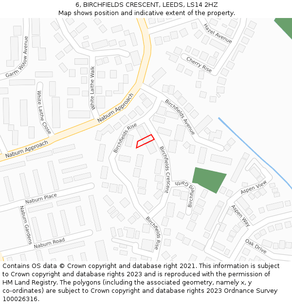 6, BIRCHFIELDS CRESCENT, LEEDS, LS14 2HZ: Location map and indicative extent of plot