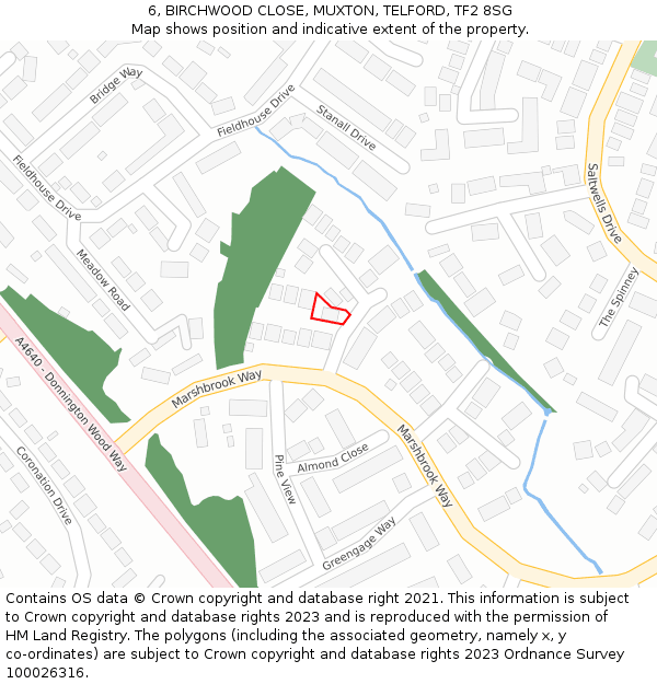 6, BIRCHWOOD CLOSE, MUXTON, TELFORD, TF2 8SG: Location map and indicative extent of plot