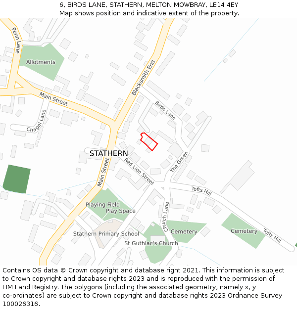 6, BIRDS LANE, STATHERN, MELTON MOWBRAY, LE14 4EY: Location map and indicative extent of plot