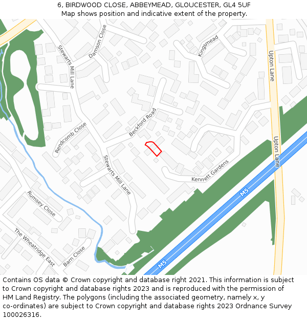6, BIRDWOOD CLOSE, ABBEYMEAD, GLOUCESTER, GL4 5UF: Location map and indicative extent of plot