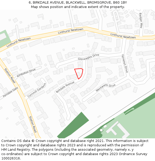 6, BIRKDALE AVENUE, BLACKWELL, BROMSGROVE, B60 1BY: Location map and indicative extent of plot