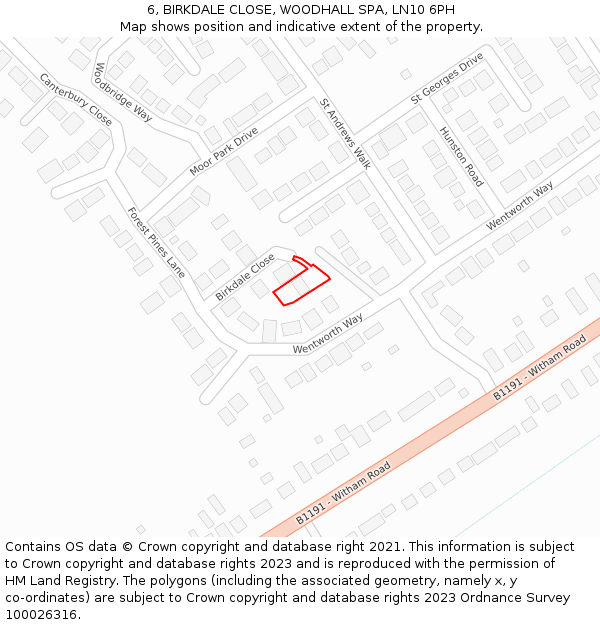 6, BIRKDALE CLOSE, WOODHALL SPA, LN10 6PH: Location map and indicative extent of plot