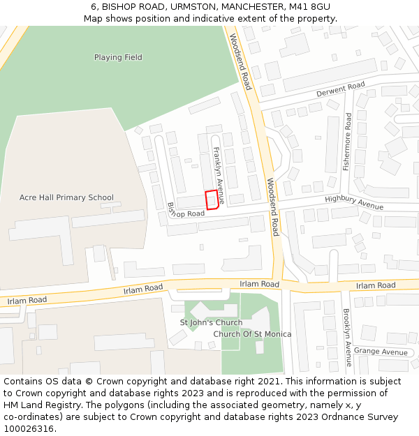 6, BISHOP ROAD, URMSTON, MANCHESTER, M41 8GU: Location map and indicative extent of plot