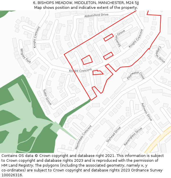 6, BISHOPS MEADOW, MIDDLETON, MANCHESTER, M24 5JJ: Location map and indicative extent of plot