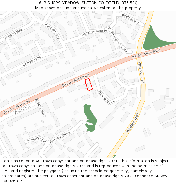 6, BISHOPS MEADOW, SUTTON COLDFIELD, B75 5PQ: Location map and indicative extent of plot