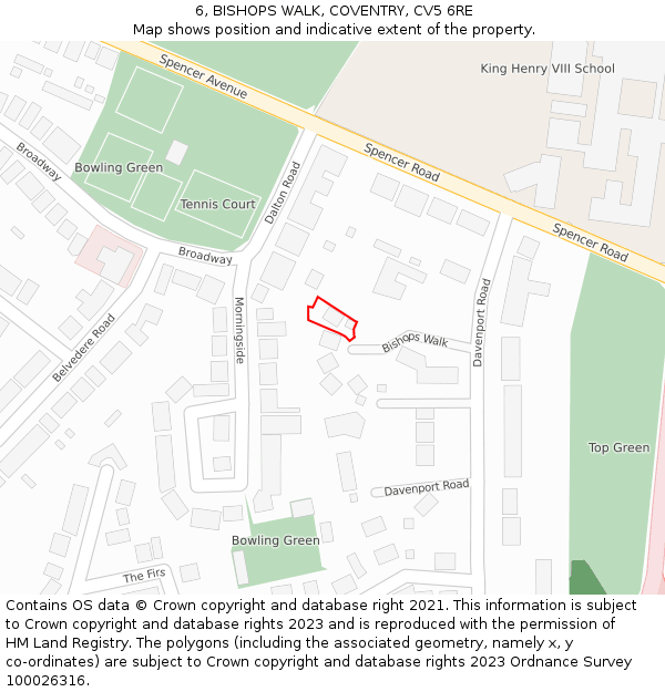 6, BISHOPS WALK, COVENTRY, CV5 6RE: Location map and indicative extent of plot