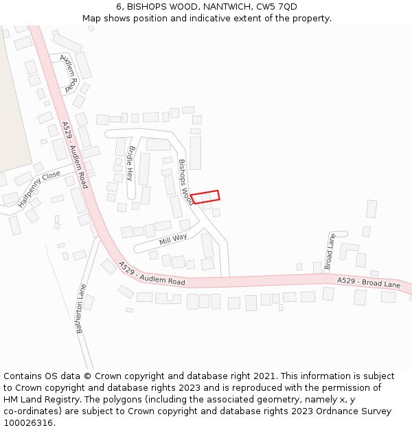 6, BISHOPS WOOD, NANTWICH, CW5 7QD: Location map and indicative extent of plot