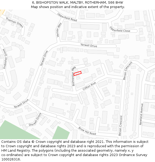 6, BISHOPSTON WALK, MALTBY, ROTHERHAM, S66 8HW: Location map and indicative extent of plot