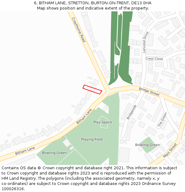 6, BITHAM LANE, STRETTON, BURTON-ON-TRENT, DE13 0HA: Location map and indicative extent of plot