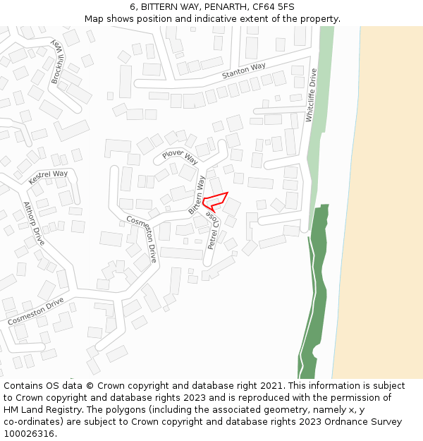 6, BITTERN WAY, PENARTH, CF64 5FS: Location map and indicative extent of plot