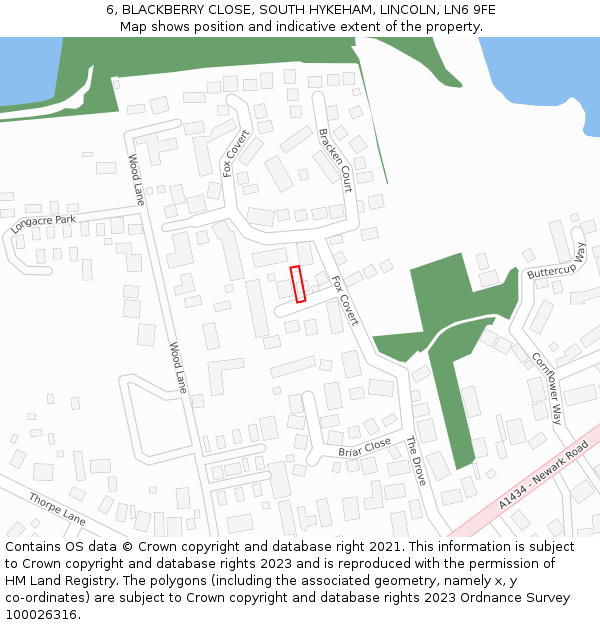 6, BLACKBERRY CLOSE, SOUTH HYKEHAM, LINCOLN, LN6 9FE: Location map and indicative extent of plot