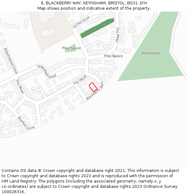 6, BLACKBERRY WAY, KEYNSHAM, BRISTOL, BS31 1FH: Location map and indicative extent of plot