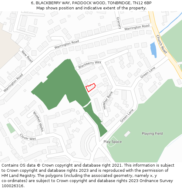 6, BLACKBERRY WAY, PADDOCK WOOD, TONBRIDGE, TN12 6BP: Location map and indicative extent of plot