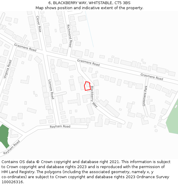 6, BLACKBERRY WAY, WHITSTABLE, CT5 3BS: Location map and indicative extent of plot