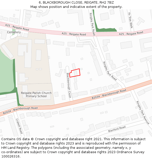 6, BLACKBOROUGH CLOSE, REIGATE, RH2 7BZ: Location map and indicative extent of plot