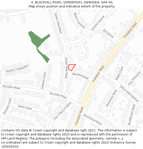 6, BLACKHILL ROAD, GORSEINON, SWANSEA, SA4 4YJ: Location map and indicative extent of plot