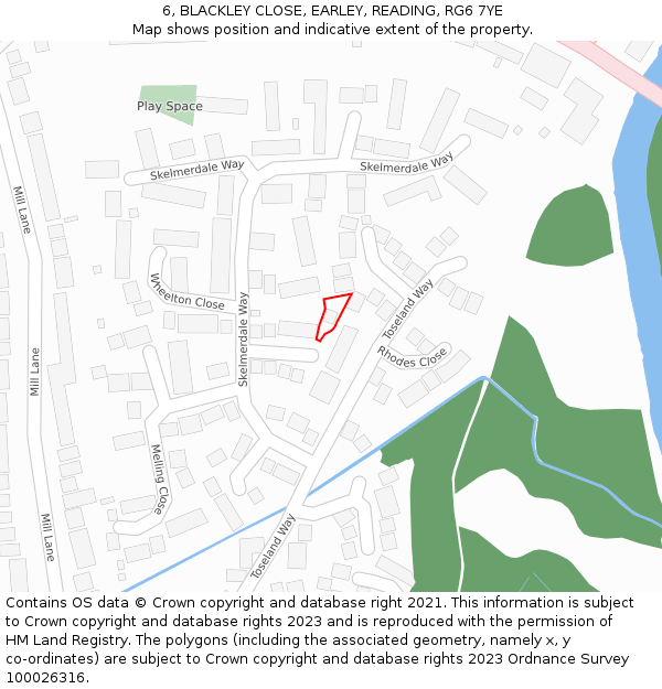 6, BLACKLEY CLOSE, EARLEY, READING, RG6 7YE: Location map and indicative extent of plot