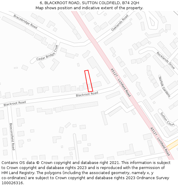 6, BLACKROOT ROAD, SUTTON COLDFIELD, B74 2QH: Location map and indicative extent of plot