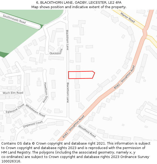 6, BLACKTHORN LANE, OADBY, LEICESTER, LE2 4FA: Location map and indicative extent of plot