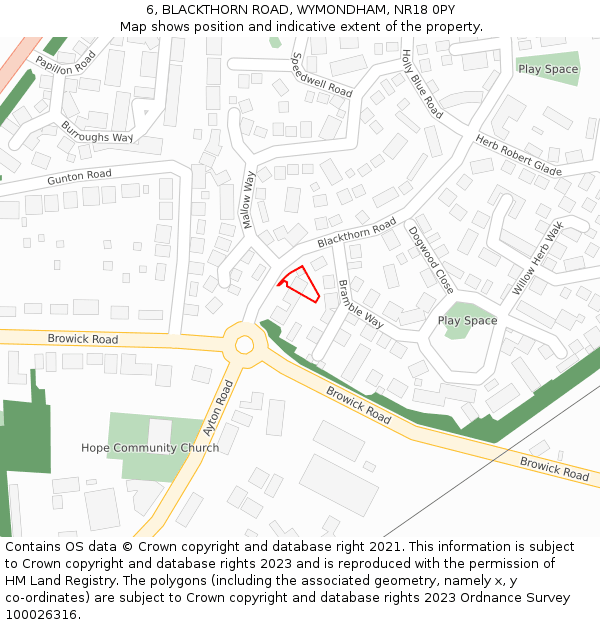 6, BLACKTHORN ROAD, WYMONDHAM, NR18 0PY: Location map and indicative extent of plot