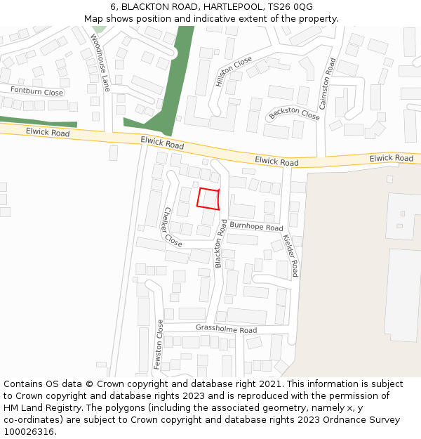 6, BLACKTON ROAD, HARTLEPOOL, TS26 0QG: Location map and indicative extent of plot