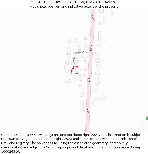 6, BLAEN TREWERYLL, BLAENFFOS, BONCATH, SA37 0JH: Location map and indicative extent of plot