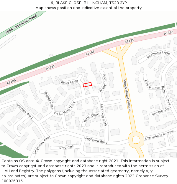 6, BLAKE CLOSE, BILLINGHAM, TS23 3YP: Location map and indicative extent of plot