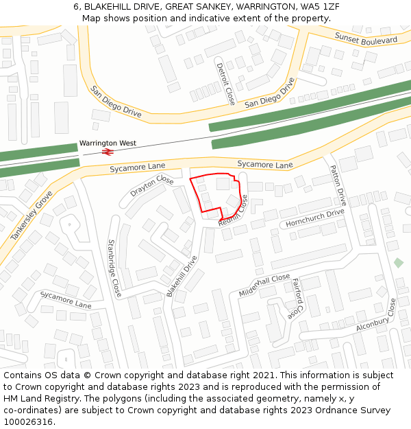 6, BLAKEHILL DRIVE, GREAT SANKEY, WARRINGTON, WA5 1ZF: Location map and indicative extent of plot