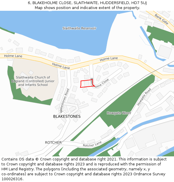 6, BLAKEHOLME CLOSE, SLAITHWAITE, HUDDERSFIELD, HD7 5UJ: Location map and indicative extent of plot