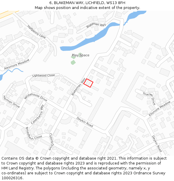 6, BLAKEMAN WAY, LICHFIELD, WS13 8FH: Location map and indicative extent of plot