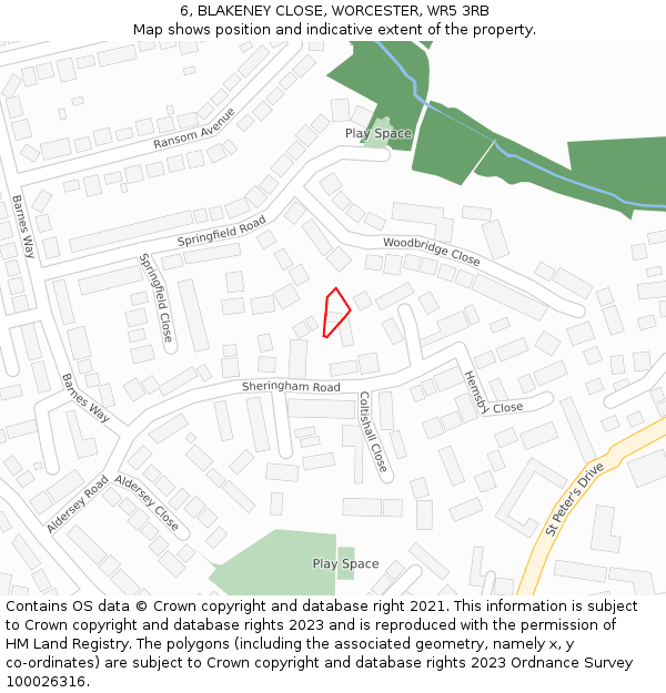 6, BLAKENEY CLOSE, WORCESTER, WR5 3RB: Location map and indicative extent of plot