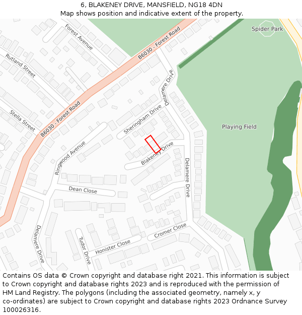 6, BLAKENEY DRIVE, MANSFIELD, NG18 4DN: Location map and indicative extent of plot