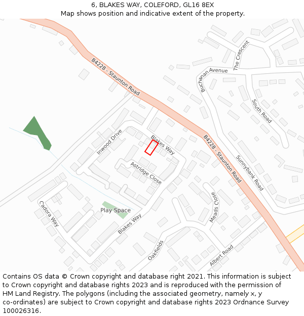 6, BLAKES WAY, COLEFORD, GL16 8EX: Location map and indicative extent of plot