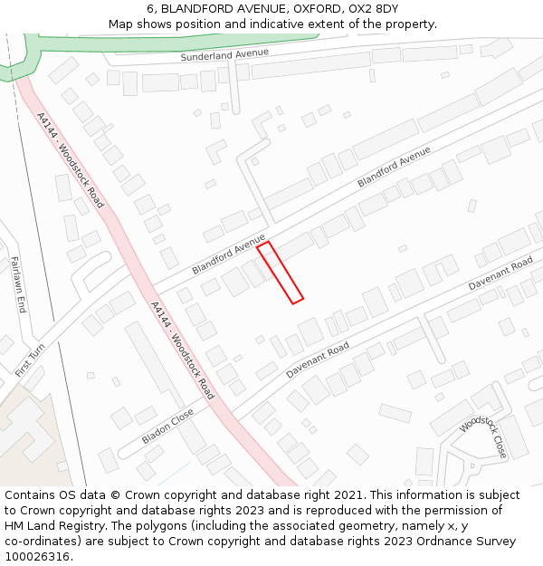 6, BLANDFORD AVENUE, OXFORD, OX2 8DY: Location map and indicative extent of plot