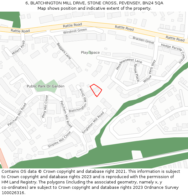 6, BLATCHINGTON MILL DRIVE, STONE CROSS, PEVENSEY, BN24 5QA: Location map and indicative extent of plot