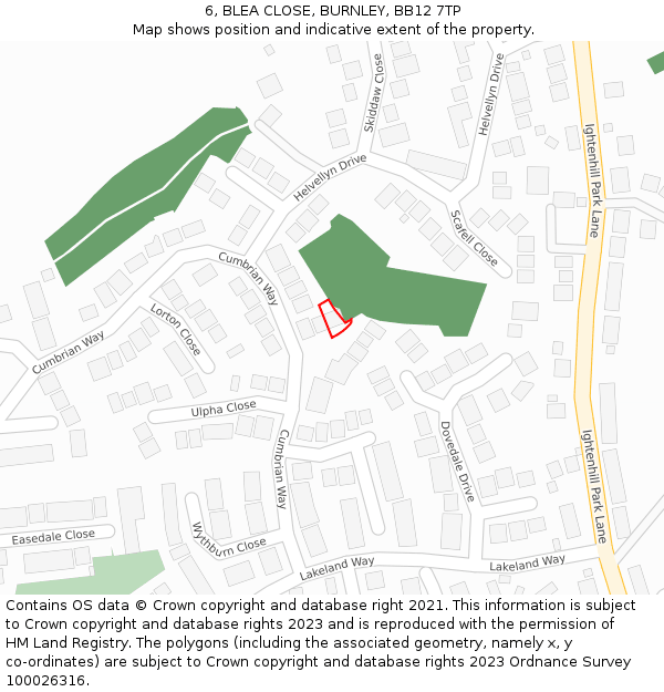 6, BLEA CLOSE, BURNLEY, BB12 7TP: Location map and indicative extent of plot