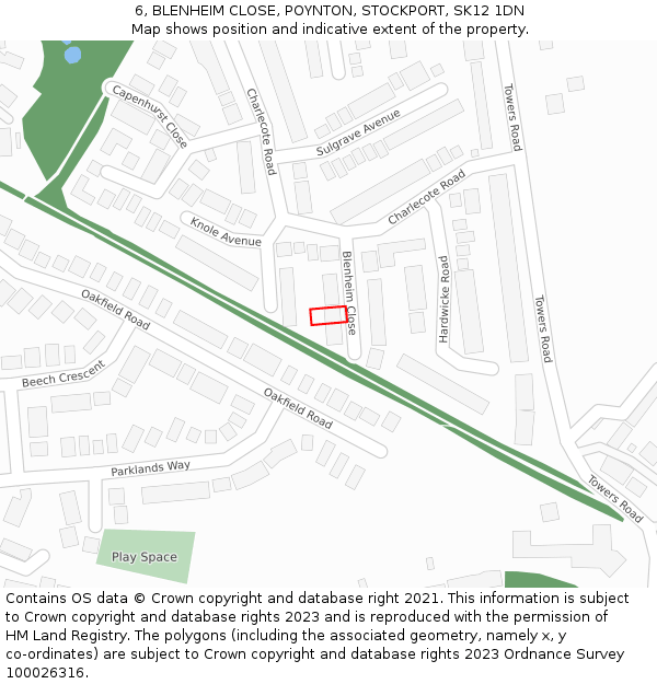 6, BLENHEIM CLOSE, POYNTON, STOCKPORT, SK12 1DN: Location map and indicative extent of plot